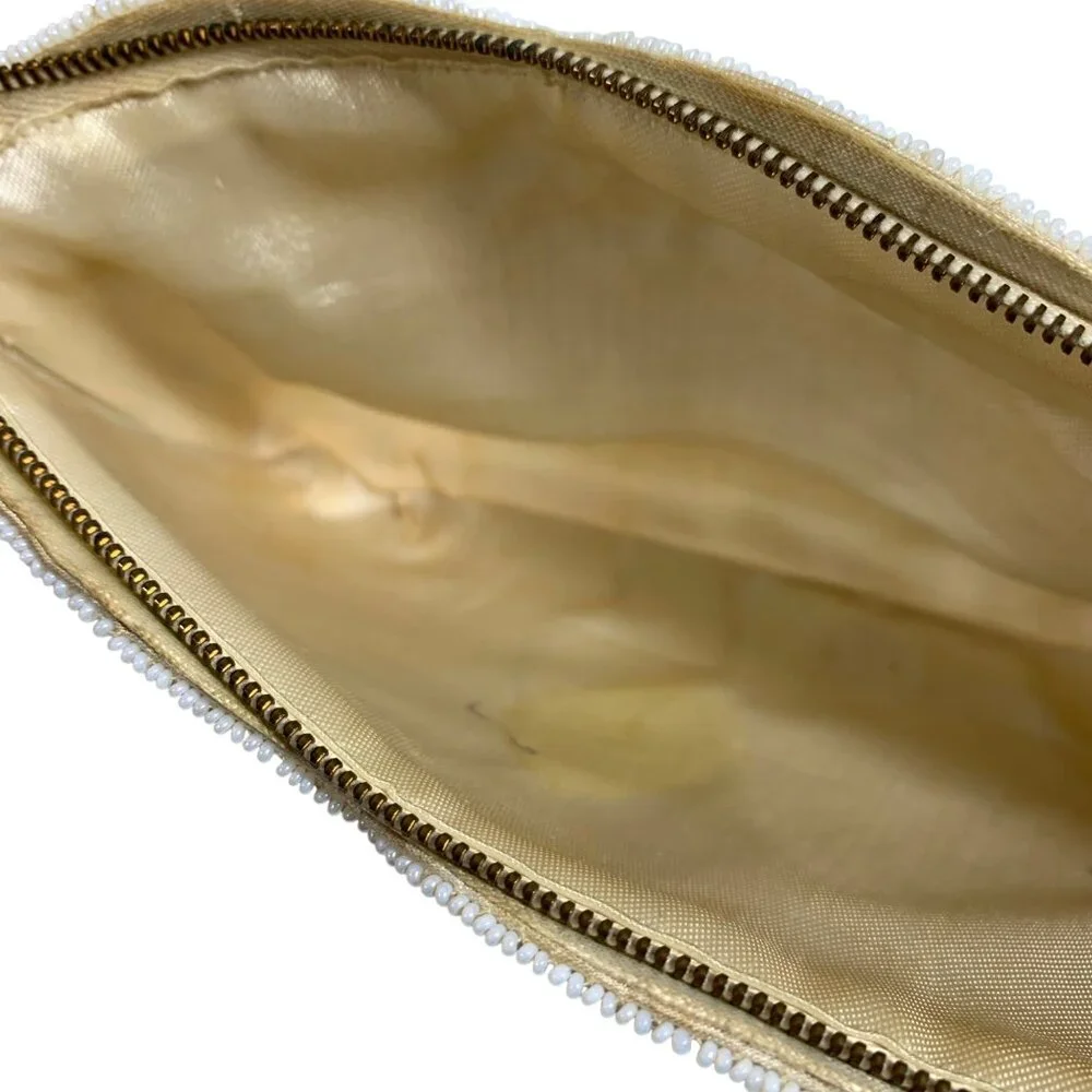 La Regale Vintage Ivory Beaded Sequin Floral Evening Clutch Purse With Box